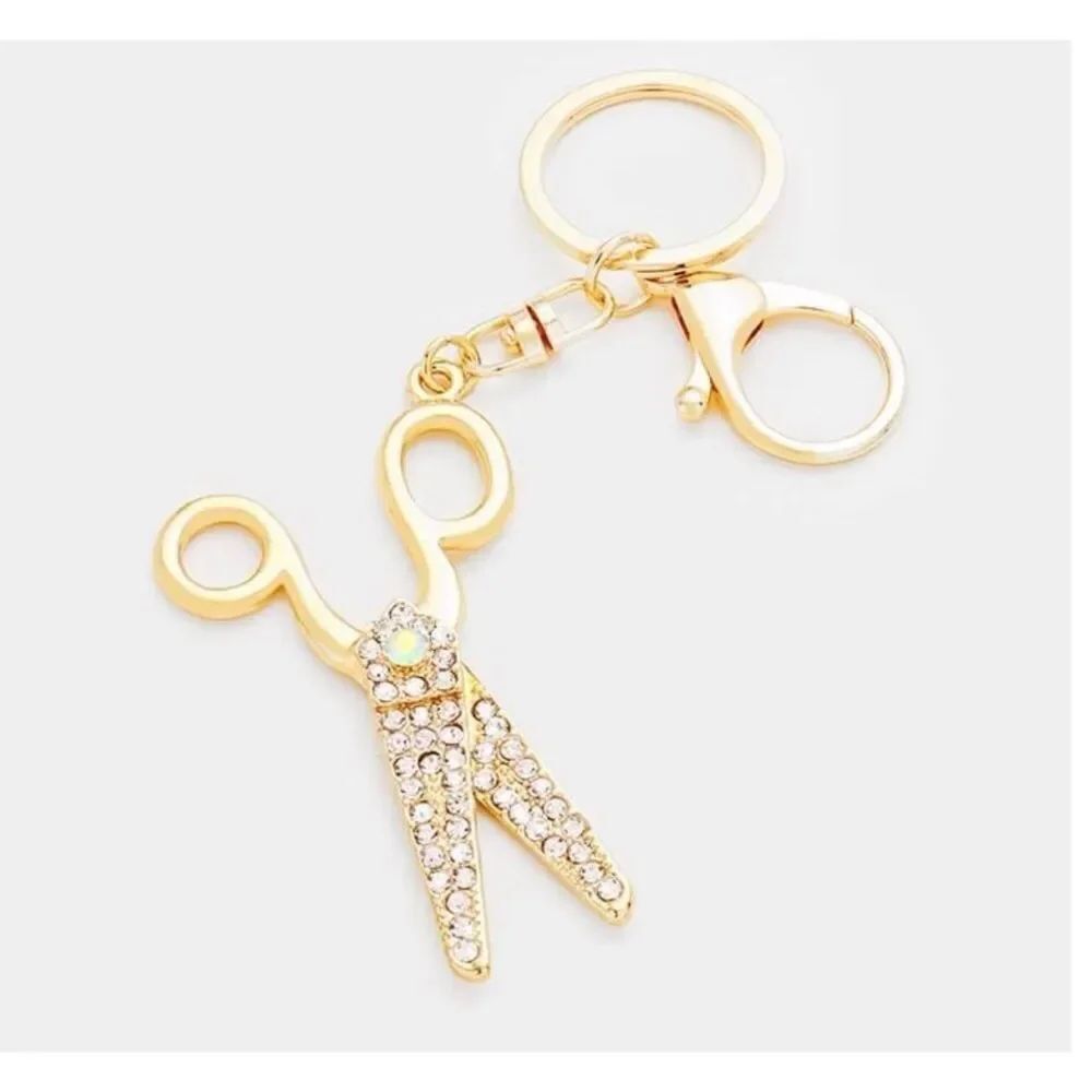 Brand New Boutique Stylist Beautician Rhinestone Scissors Purse Hook Keychain